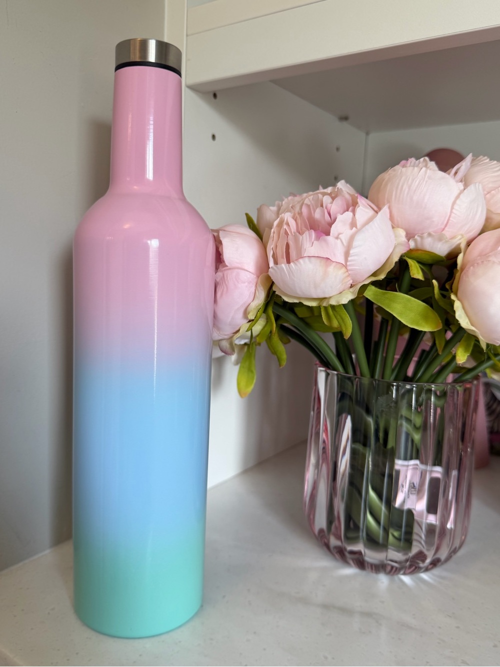 Slant NIB Stainless Steel Ombre Pink-Blue-Green Water Bottle handwash